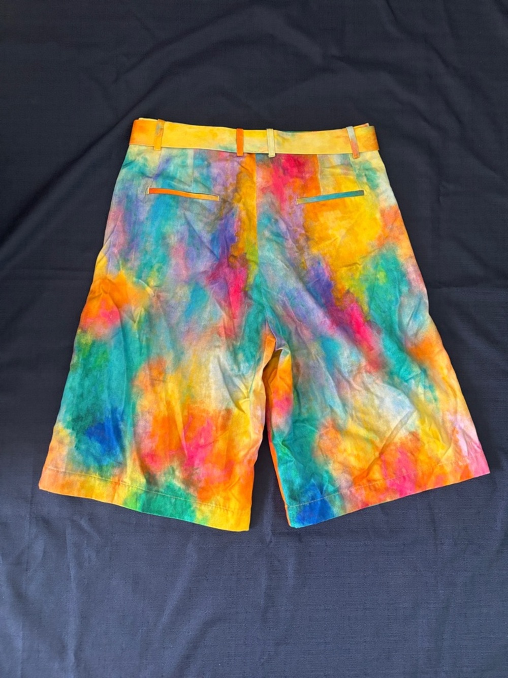 Men's Multicolor Watercolor Print Flat-Front Shorts - Picture 7 of 16
